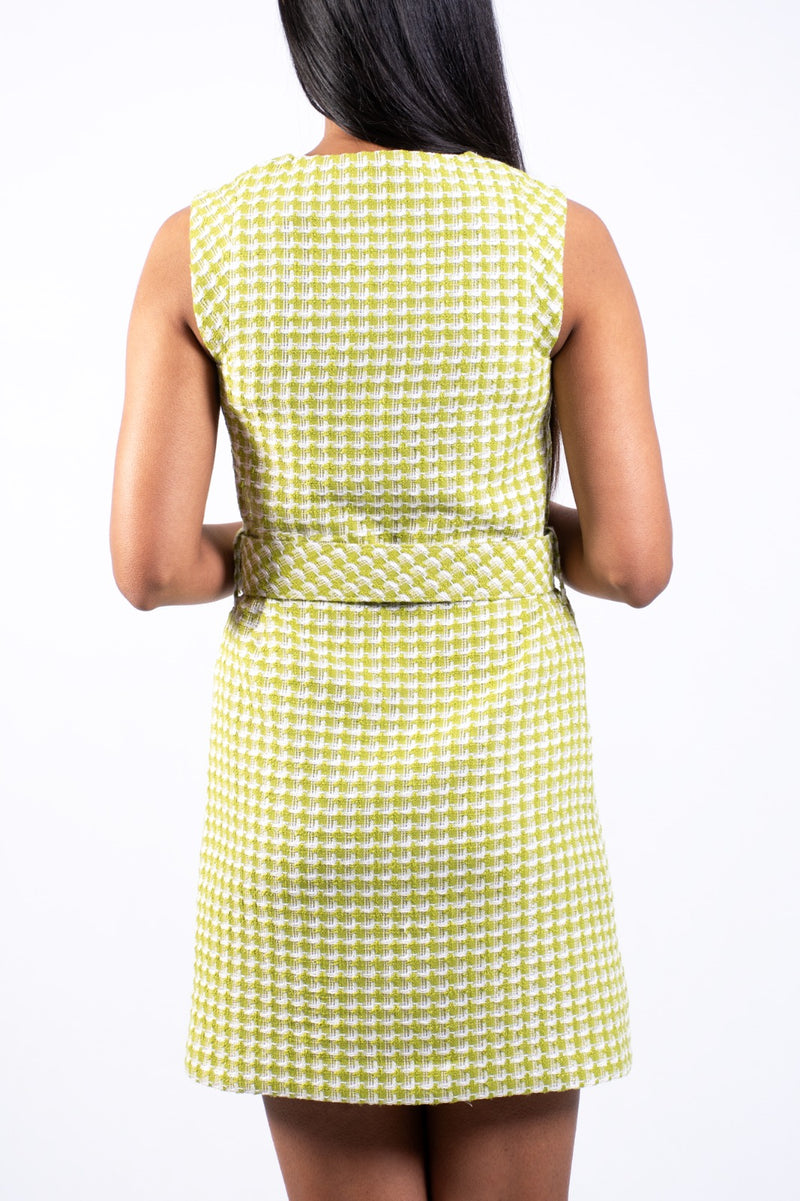 Belted Tweed Check Mini Dress