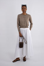 Crew Neck Plain Knit Cardigan - Mink