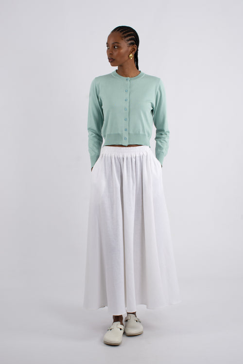 Crew Neck Plain Knit Cardigan - Mint