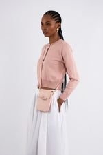 Crew Neck Plain Knit Cardigan - Pink