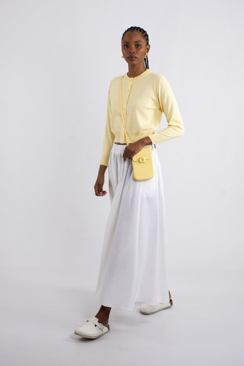 Crew Neck Plain Knit Cardigan - Butter