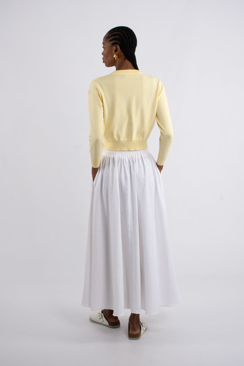 Crew Neck Plain Knit Cardigan - Butter