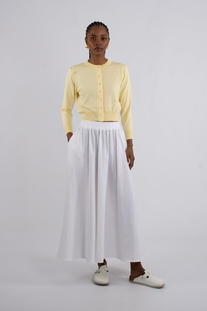 Crew Neck Plain Knit Cardigan - Butter