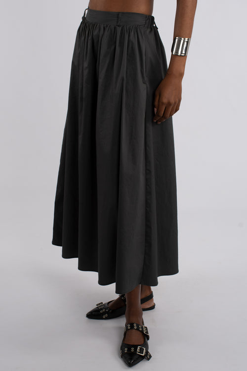 Cotton Gathered Midi Skirt