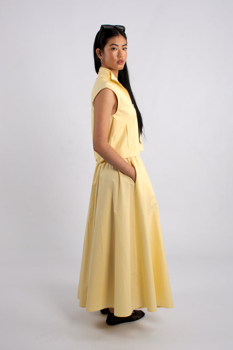 Pull On Flare Cotton Midi Skirt