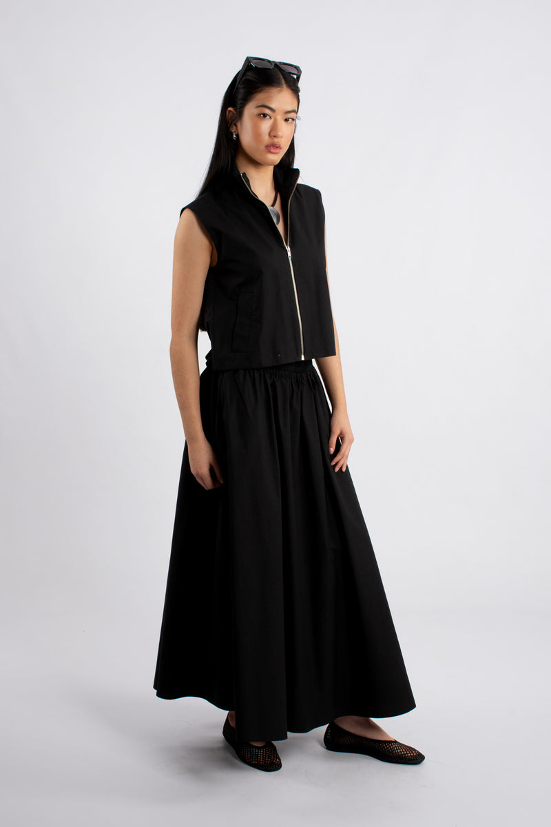 Pull On Flare Cotton Midi Skirt