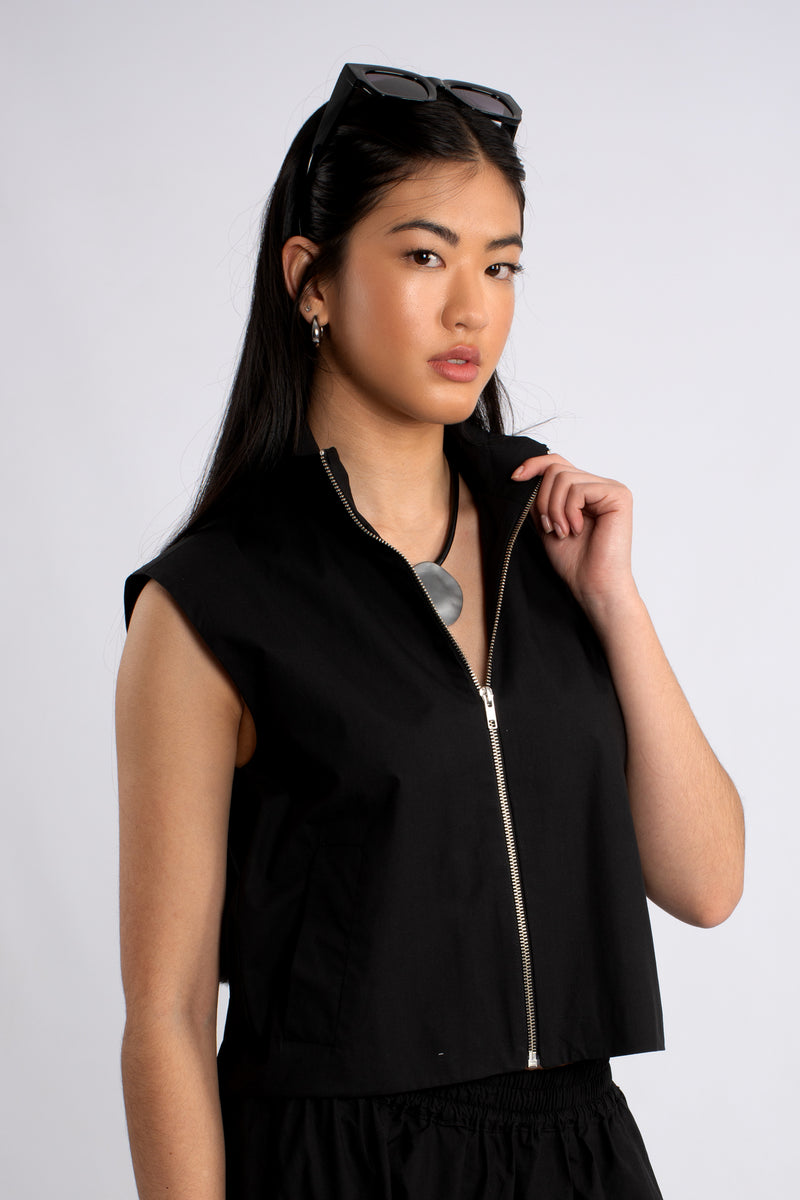 Cotton Sleeveless Zip Top