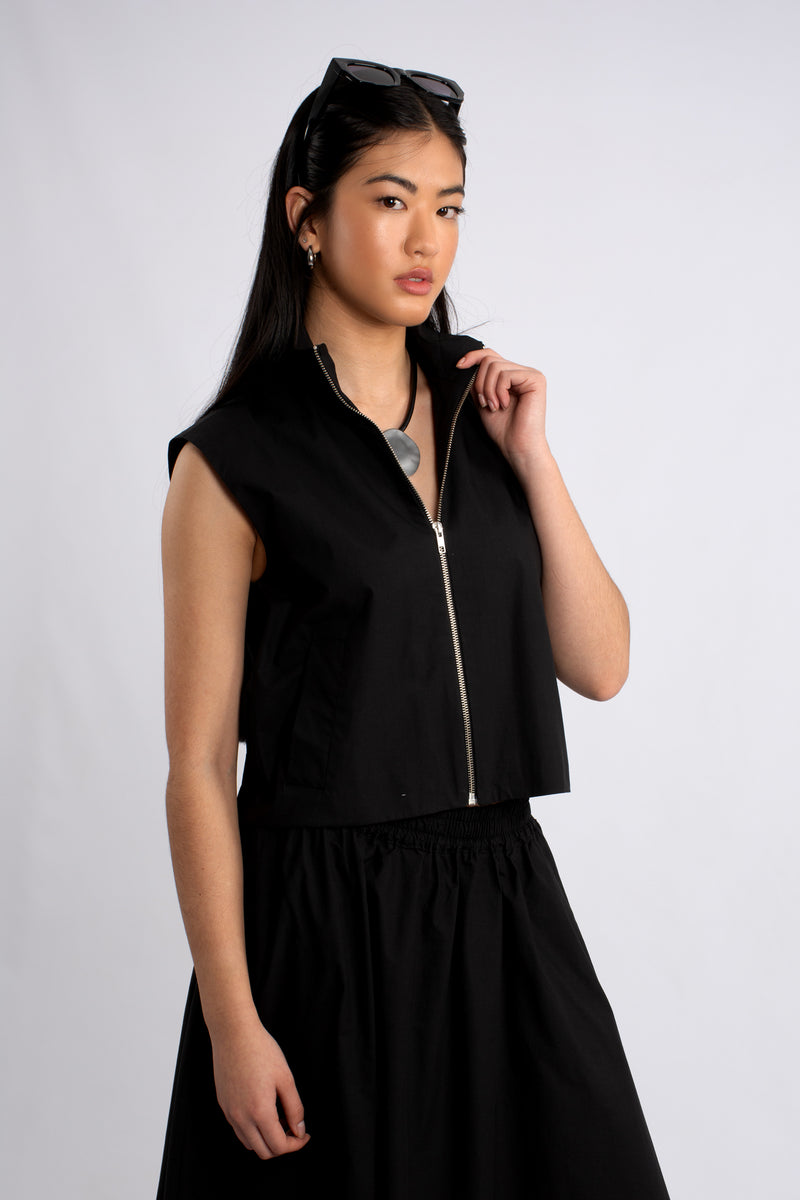 Cotton Sleeveless Zip Top