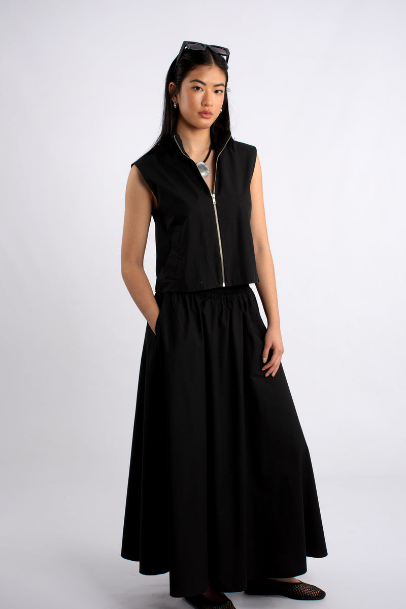 Pull On Flare Cotton Midi Skirt