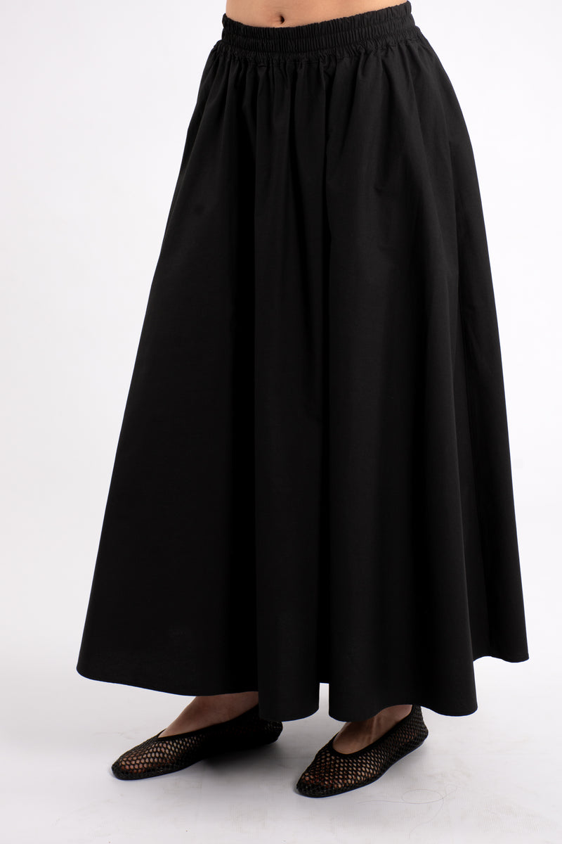 Pull On Flare Cotton Midi Skirt