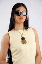 Layered Pendant cord Necklace - Brown