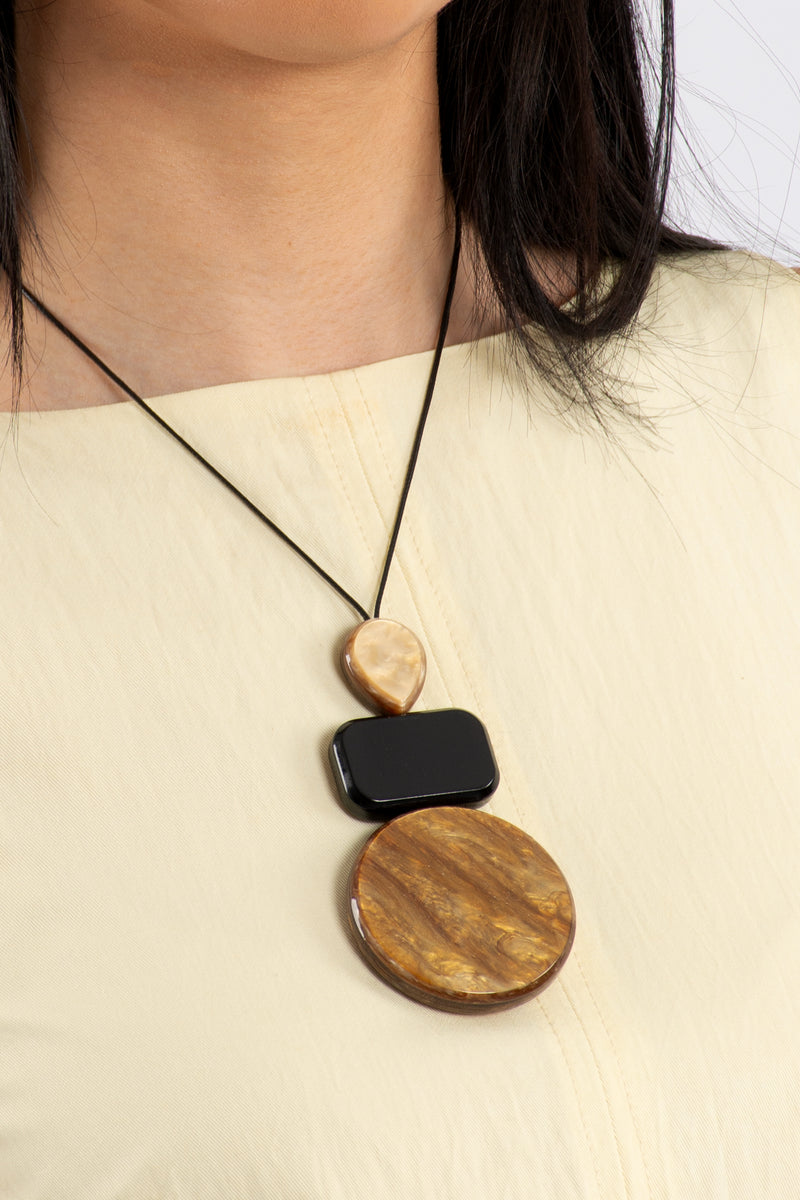 Layered Pendant cord Necklace - Brown