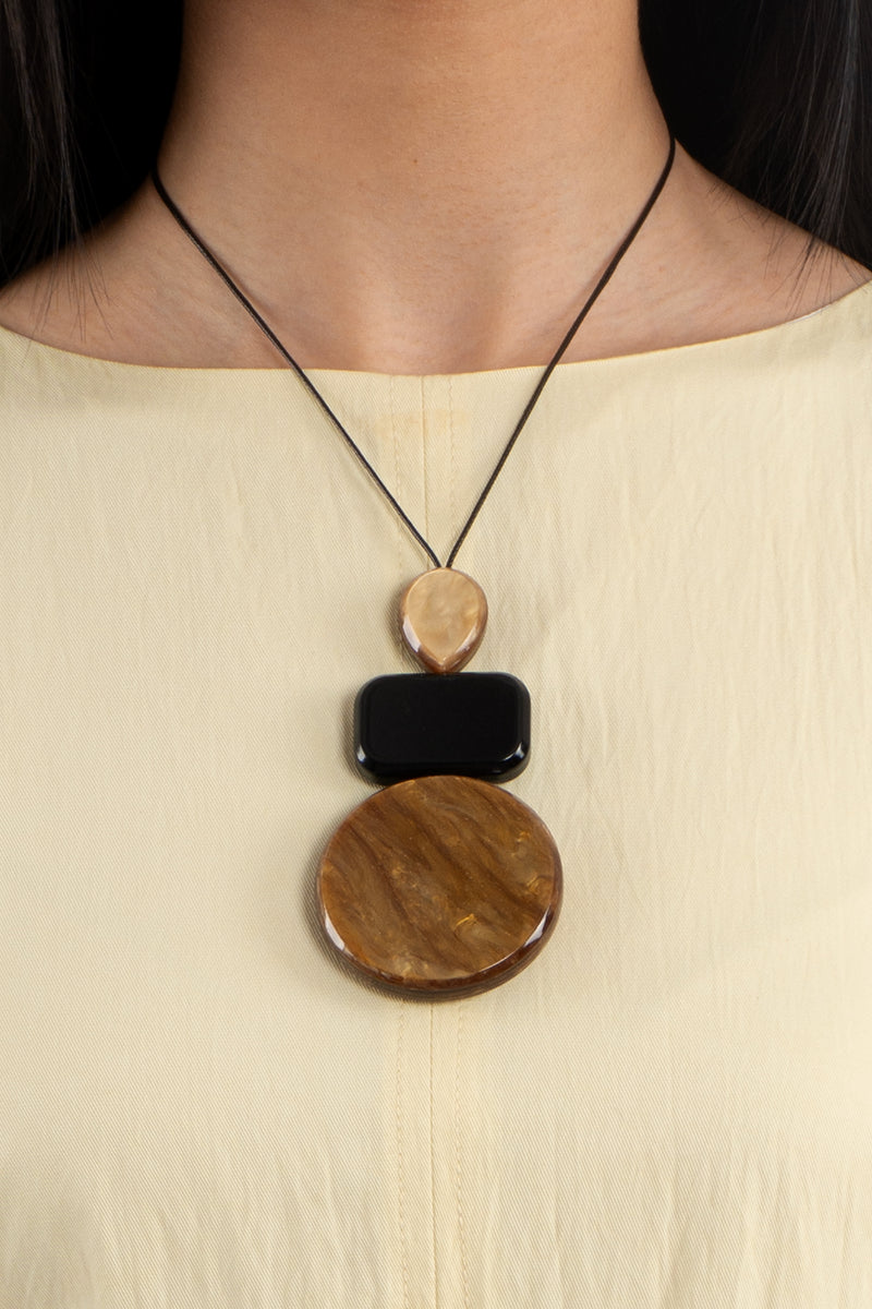 Layered Pendant cord Necklace - Brown