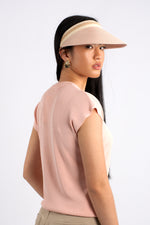 Crew Neck Cap Sleeve  Knit T-Shirt  - Pink