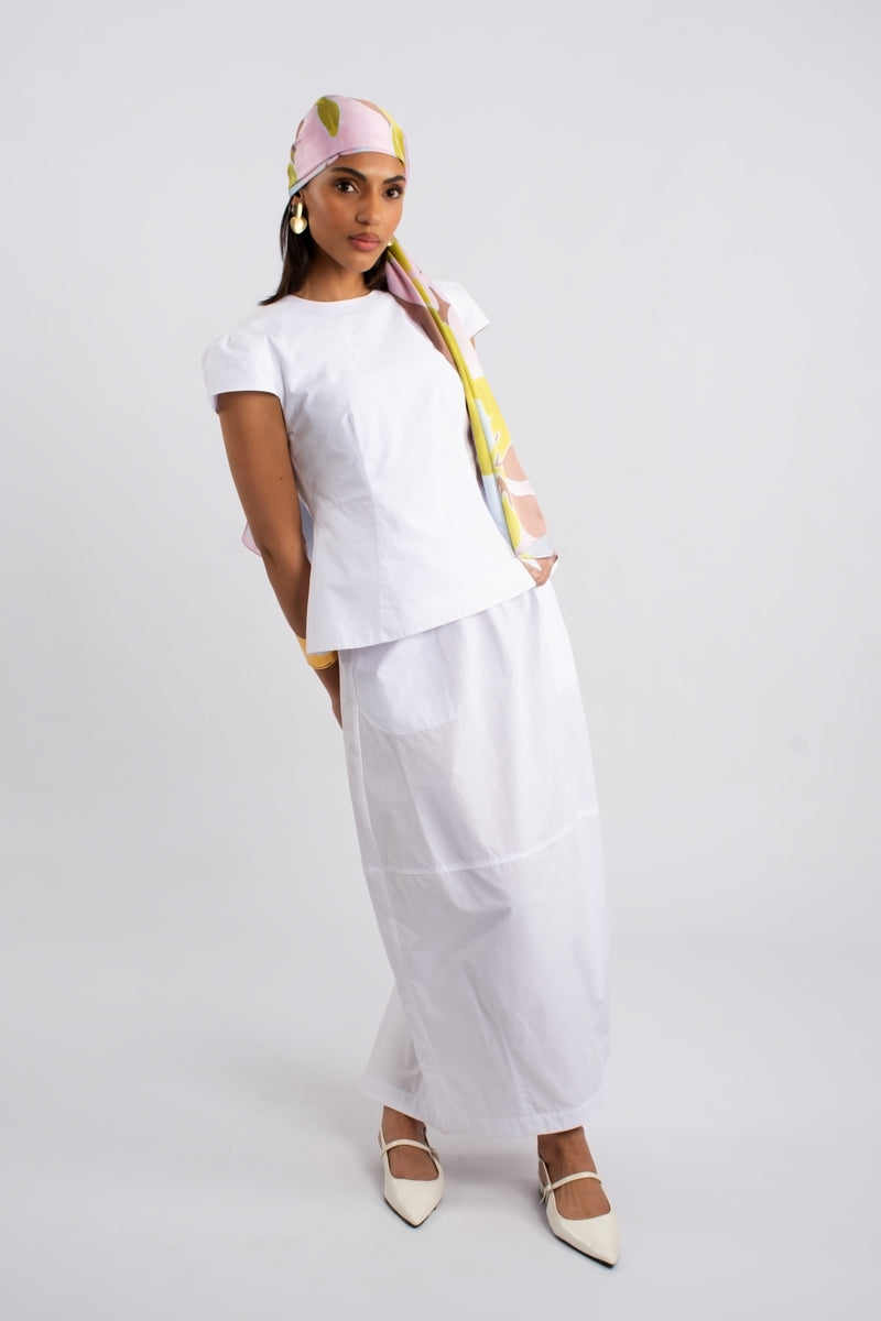 Cotton Midi Barrel Skirt