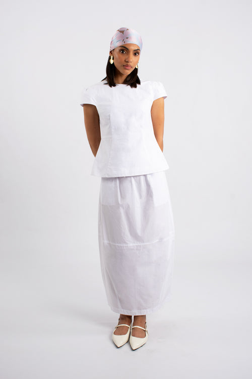 Cotton Midi Barrel Skirt