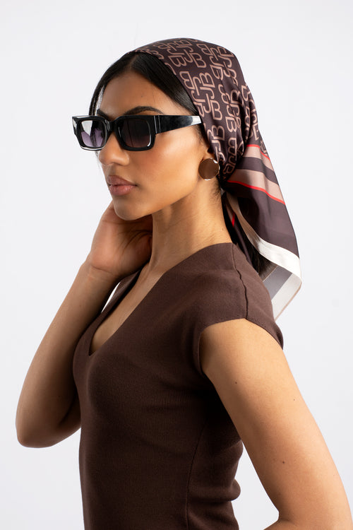 Silk Touch Lux Logo Neckerchief - Brown