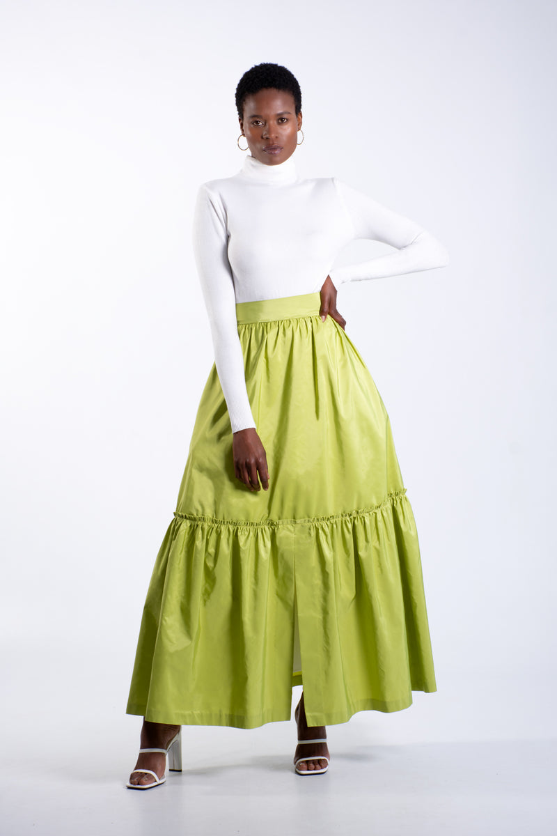 Taffeta Tiered Maxi Skirt