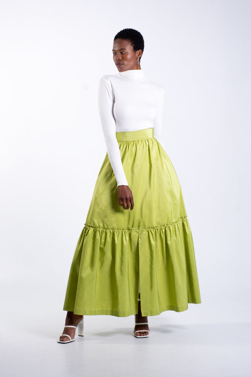Taffeta Tiered Maxi Skirt