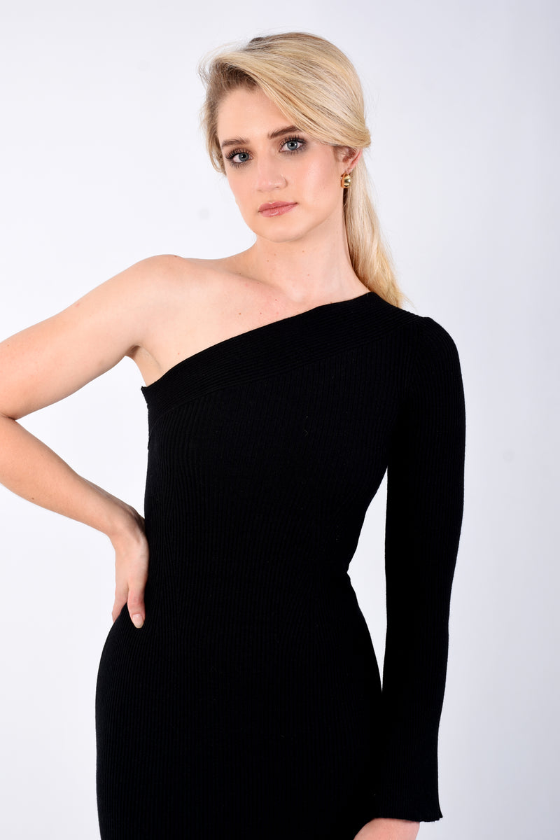 Knitted One Shoulder Midi
