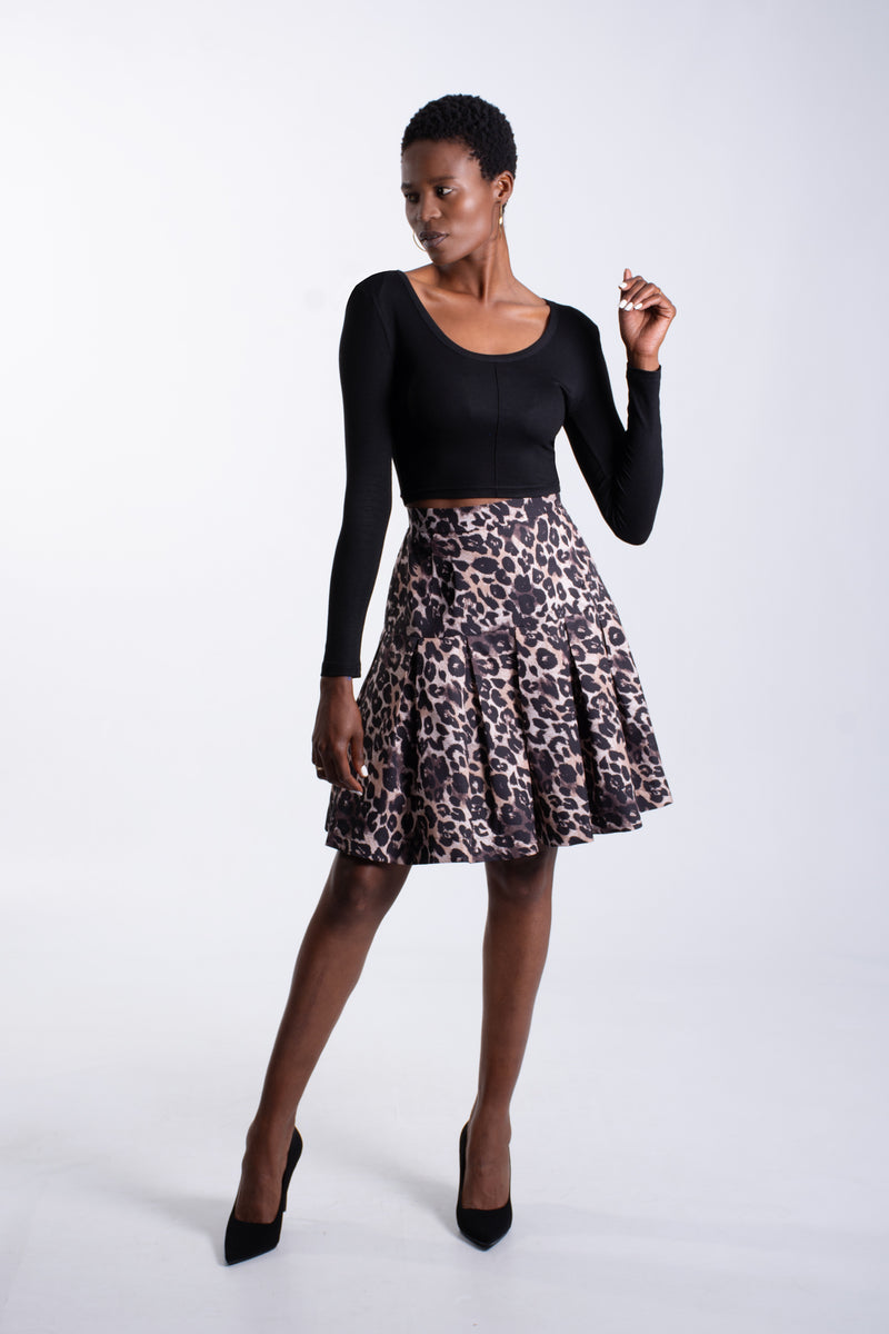 Leopard Print Pleat Skirt