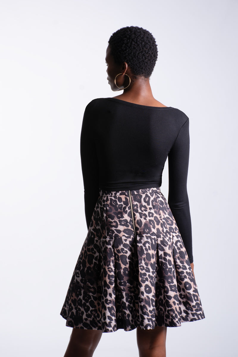 Leopard Print Pleat Skirt
