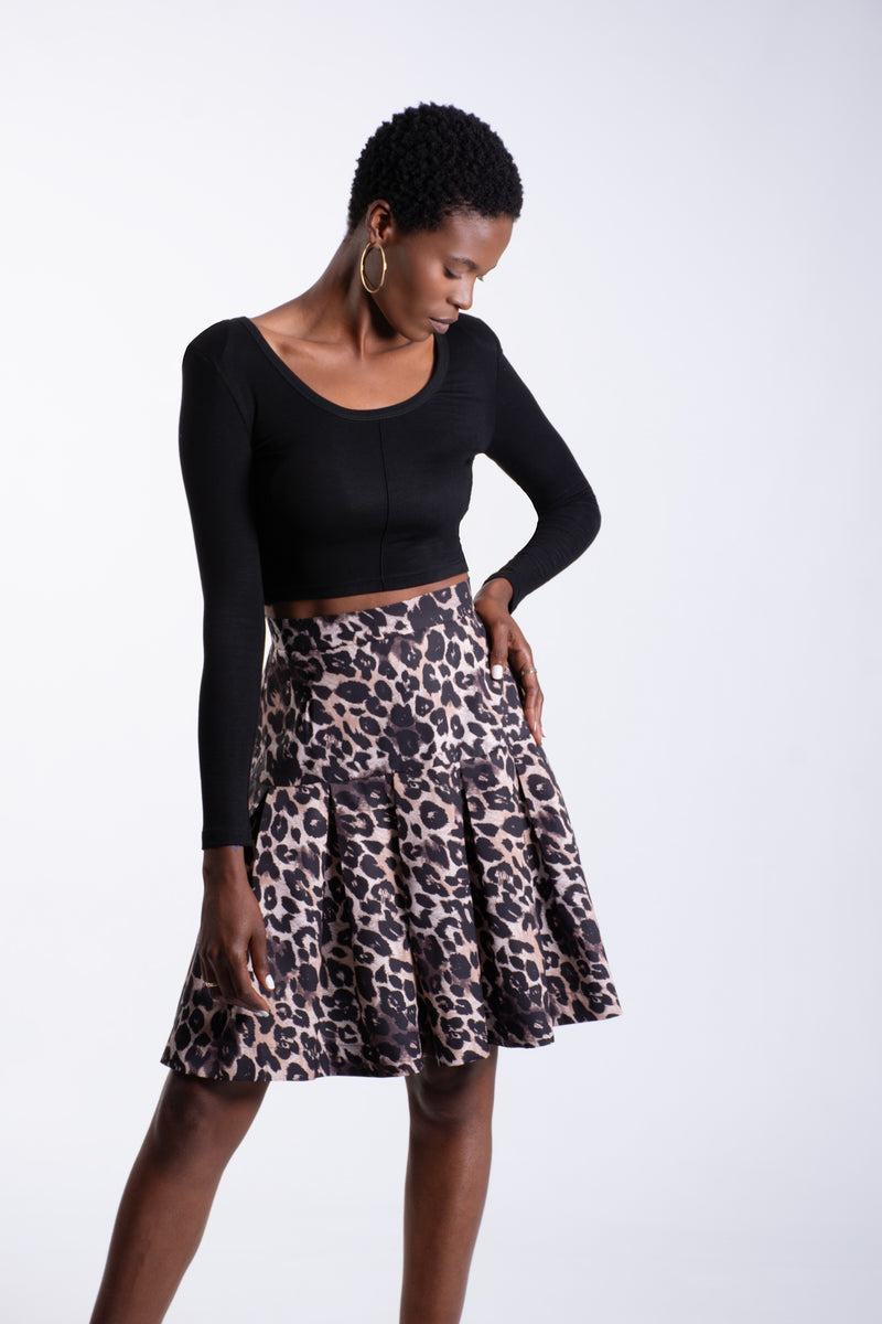Leopard Print Pleat Skirt