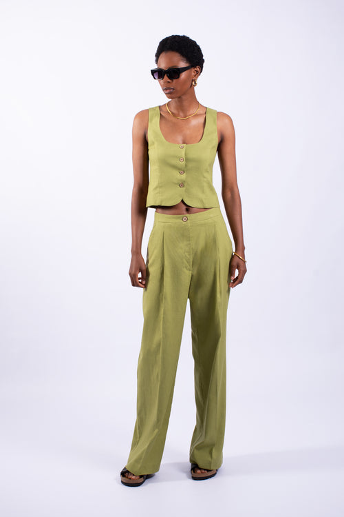 Linen Pleat Flare Trouser