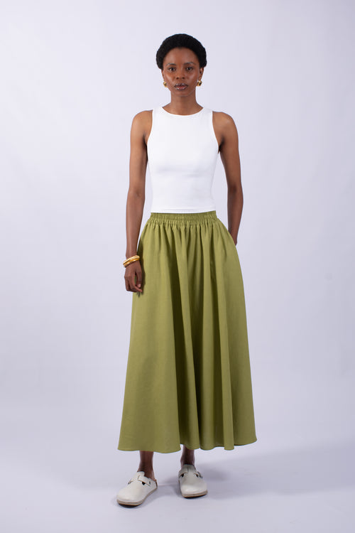 Linen Viscose Pull On Flare Maxi