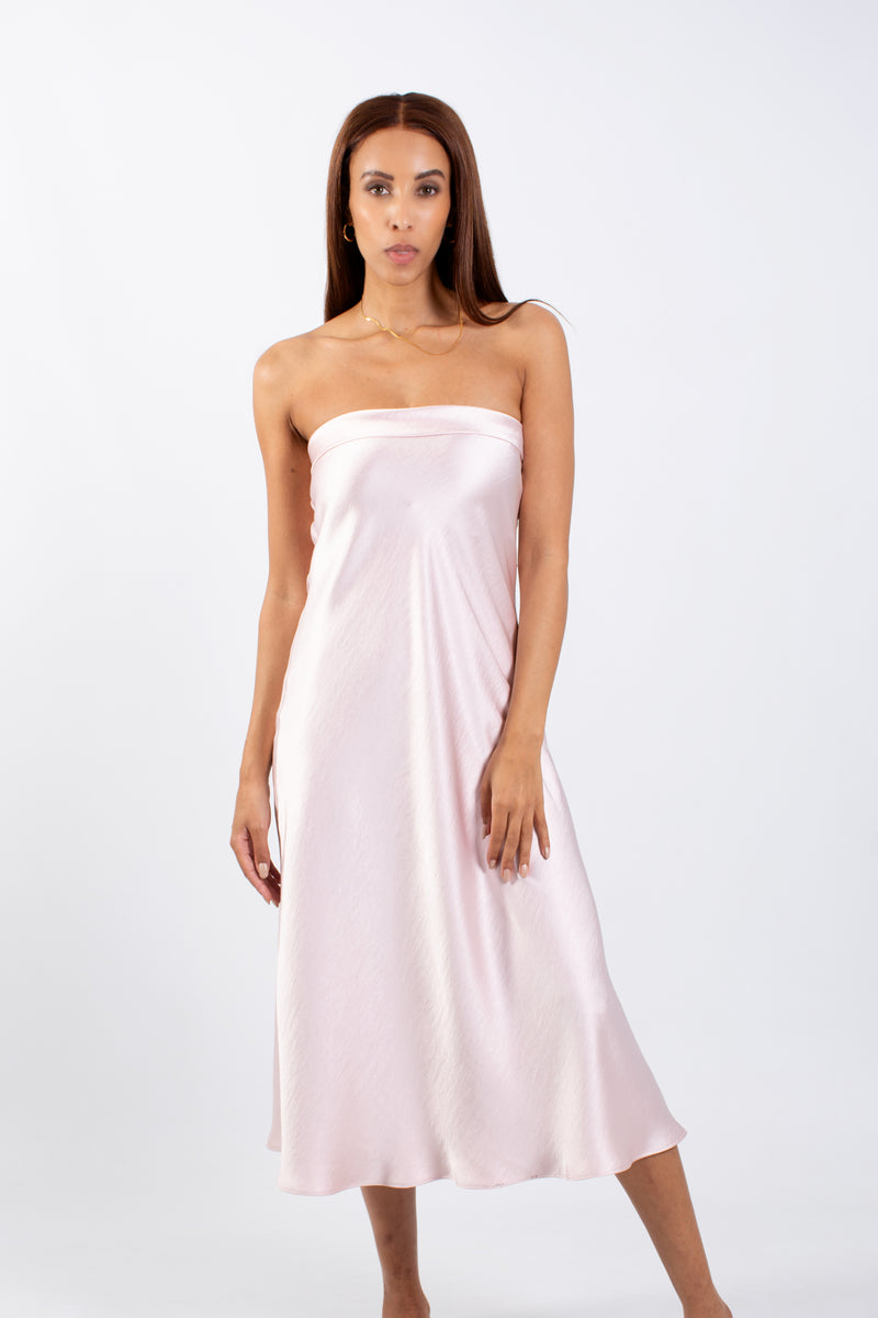 Satin Strapless Midi Dress