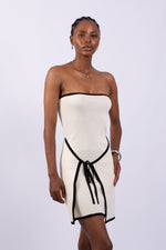 Strapless Contrast Trim Knit Mini - Cream