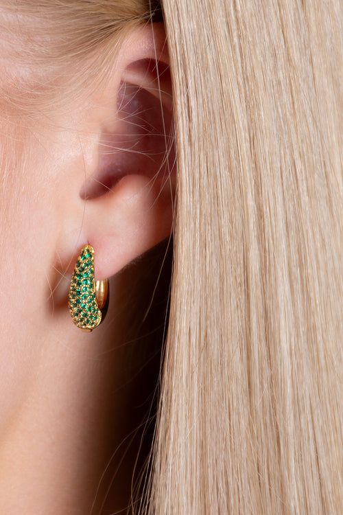 Green Diamante Hoop Earings