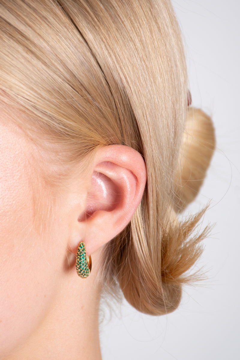 Green Diamante Hoop Earings