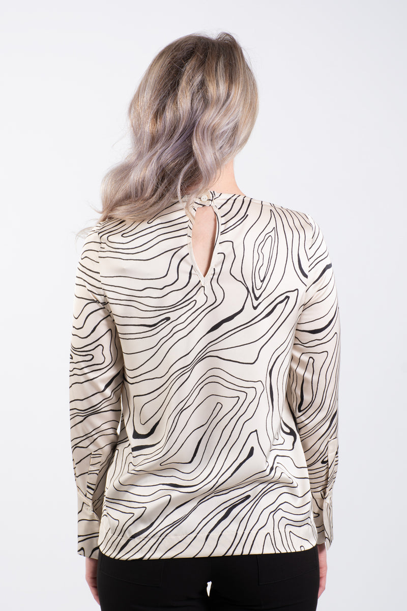 Satin Abstract Printed Crew Neck Blouse