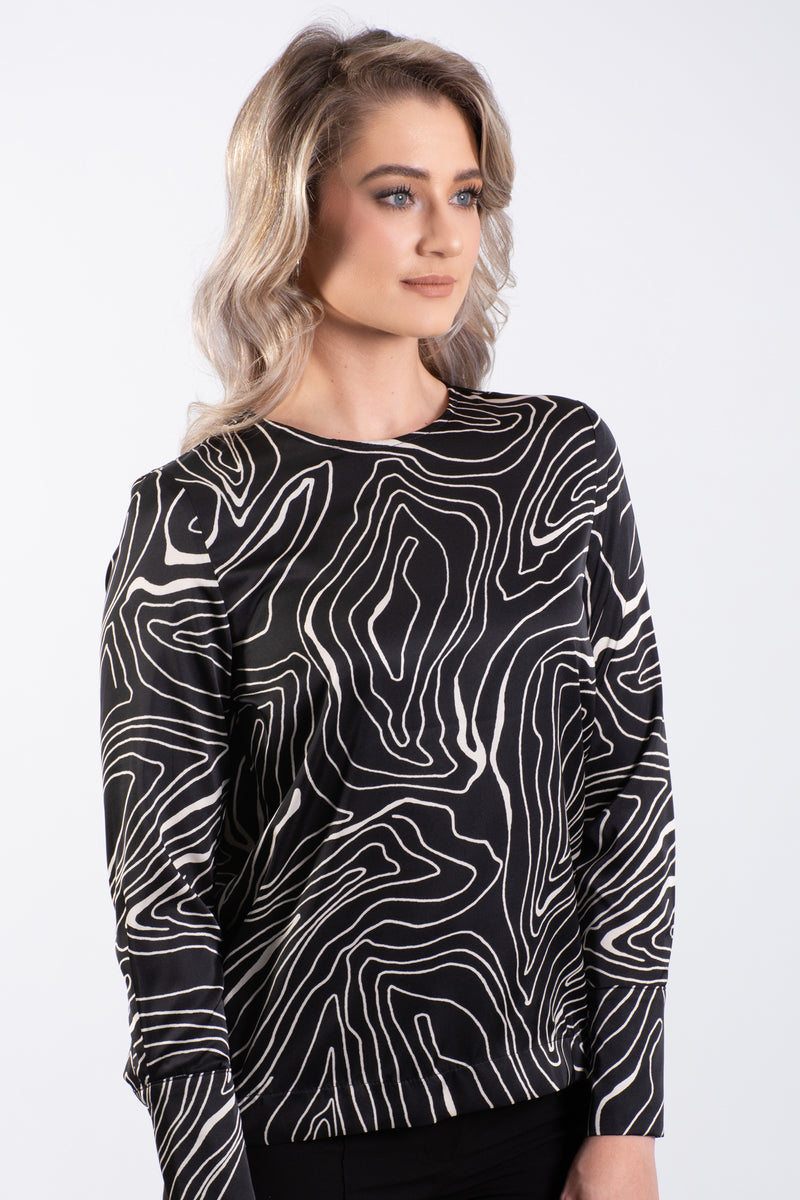 Satin Abstract Printed Crew Neck Blouse
