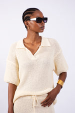 Collared Short Sleeve Knit Top