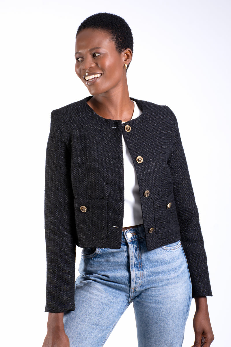 Women's black hot sale tweed jacket