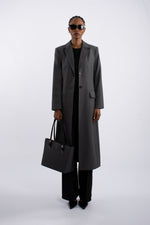 Single Breast Twill Midi Coat - Grey