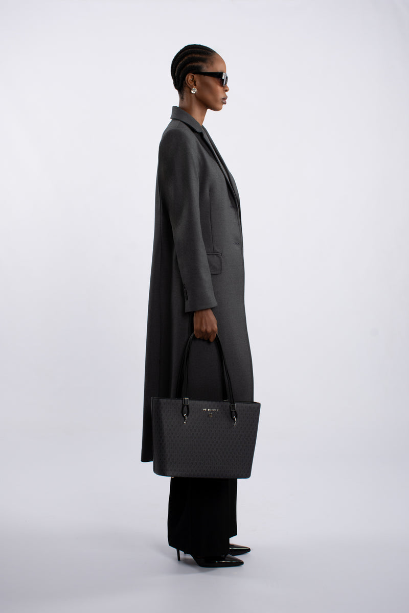 Single Breast Twill Midi Coat - Grey