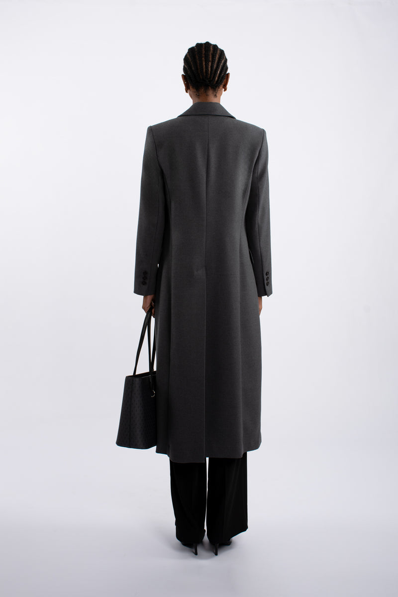 Single Breast Twill Midi Coat - Grey