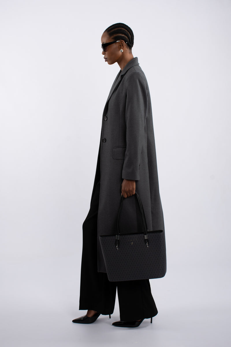 Single Breast Twill Midi Coat - Grey