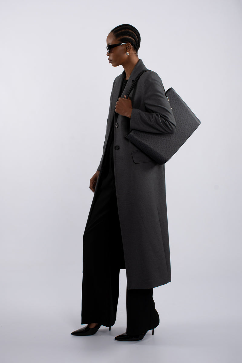 Single Breast Twill Midi Coat - Grey