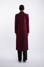 Single Breast Twill Midi Coat - Burgundy