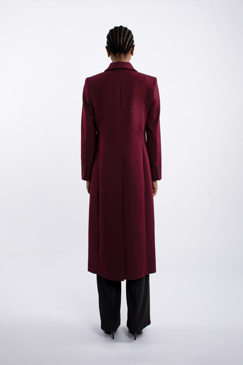 Single Breast Twill Midi Coat - Burgundy