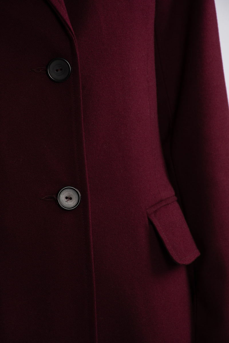 Single Breast Twill Midi Coat - Burgundy