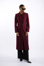 Single Breast Twill Midi Coat - Burgundy