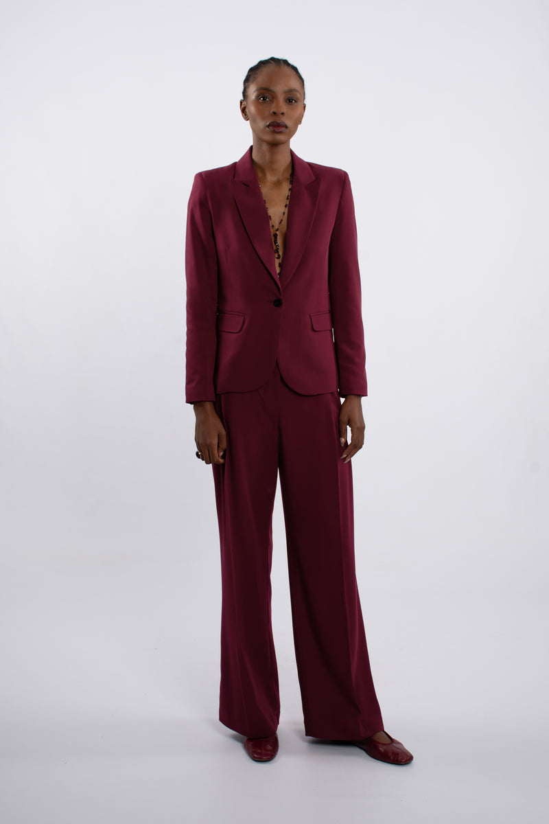 Twill Single Pleat Trouser -  Burgundy