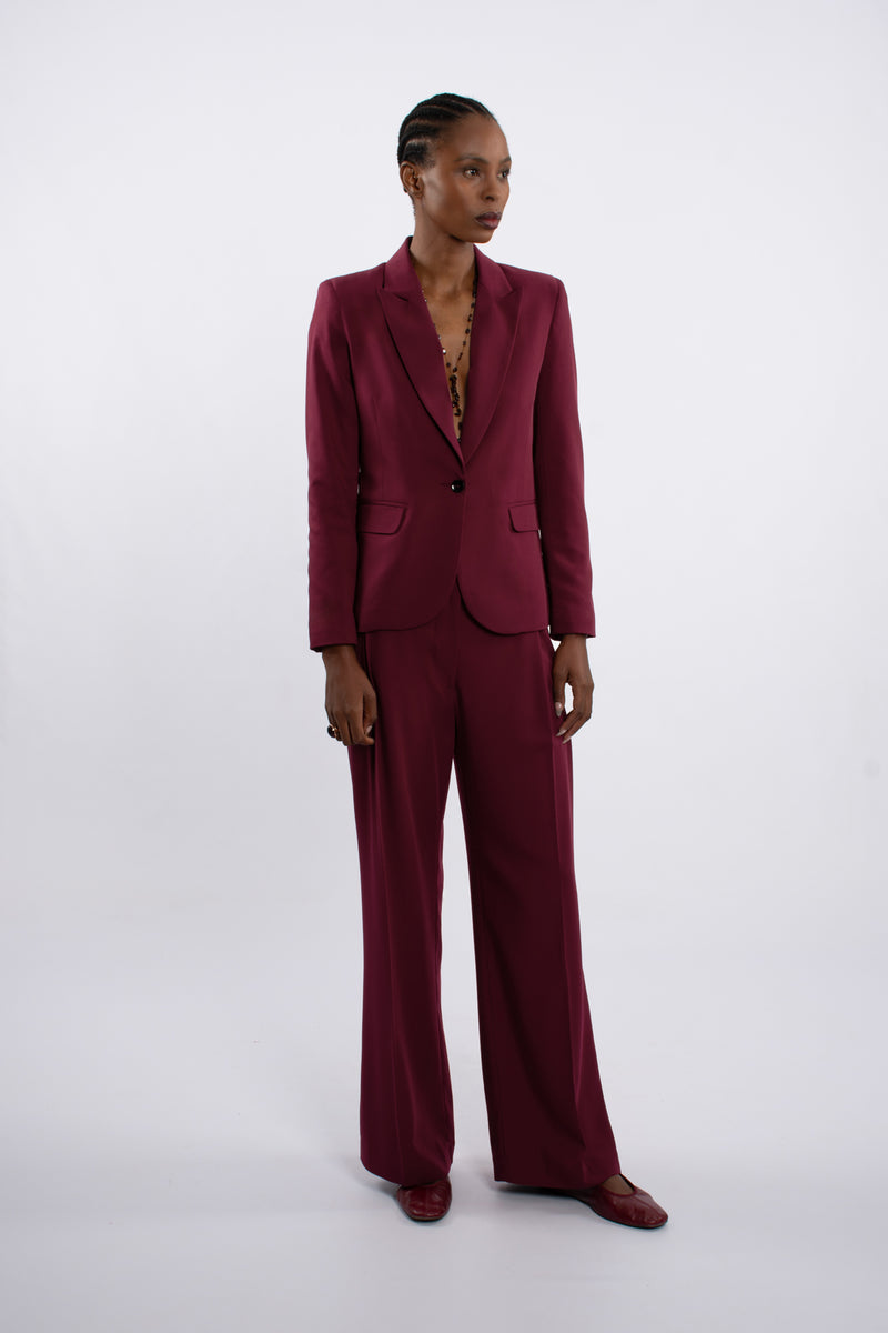Twill Single Pleat Trouser -  Burgundy