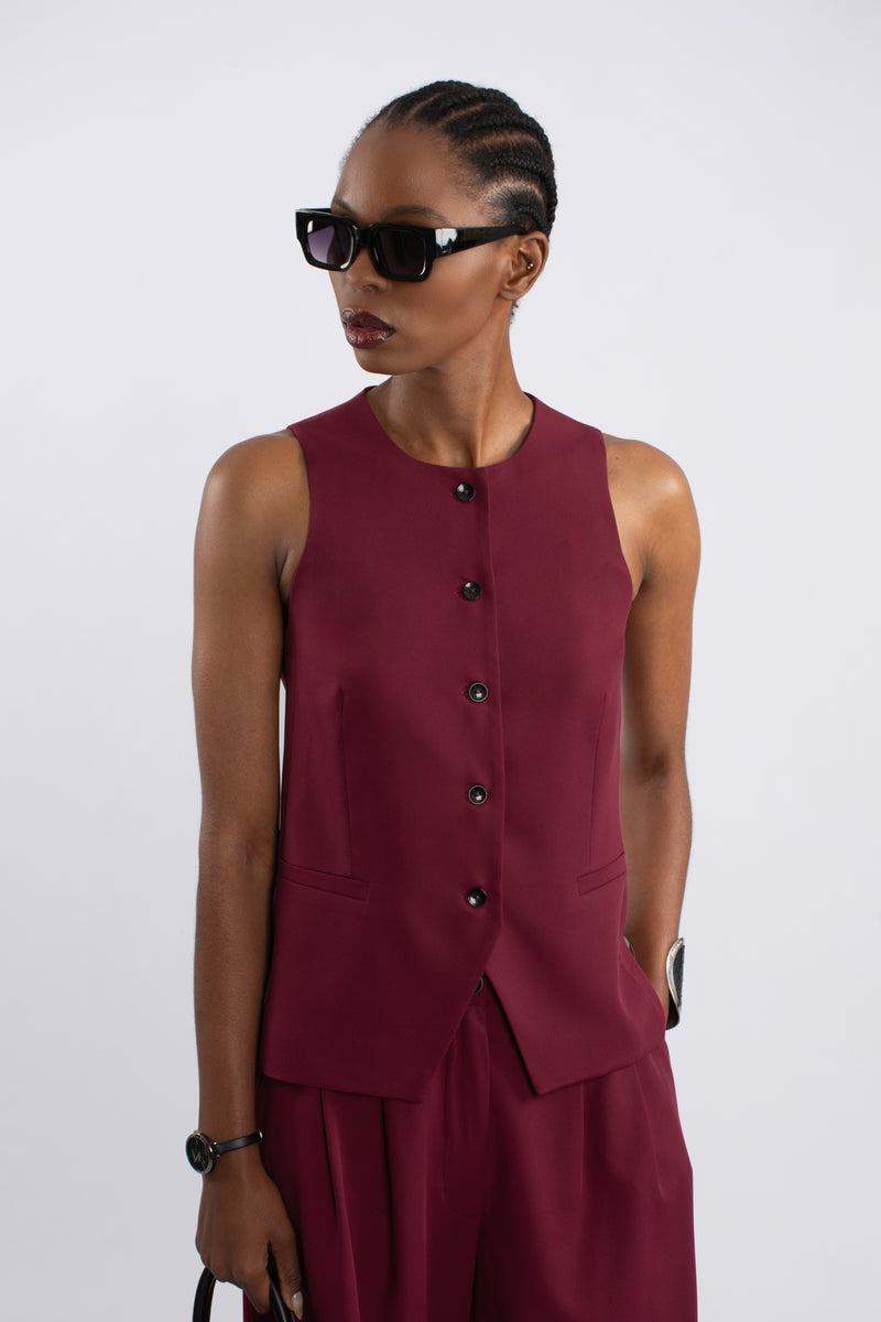 Twill Waistcoat - Burgundy