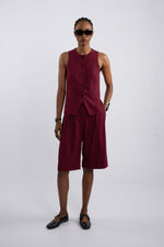 Twill Knee Length Shorts - Burgundy
